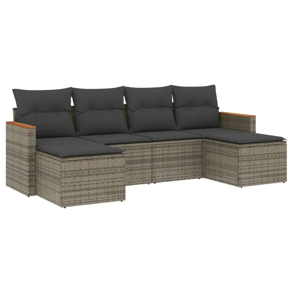 Garden Sofa Set 6 Piece Outdoor Furniture Patio Conversation Grey Poly Rattan
