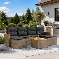 7 Piece Garden Sofa Set Grey Poly Rattan Outdoor Furniture with Storage Cushions