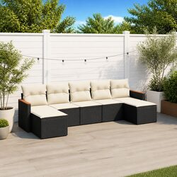 7 Piece Garden Sofa Set with Cushions Black Poly Rattan Outdoor Furniture Patio