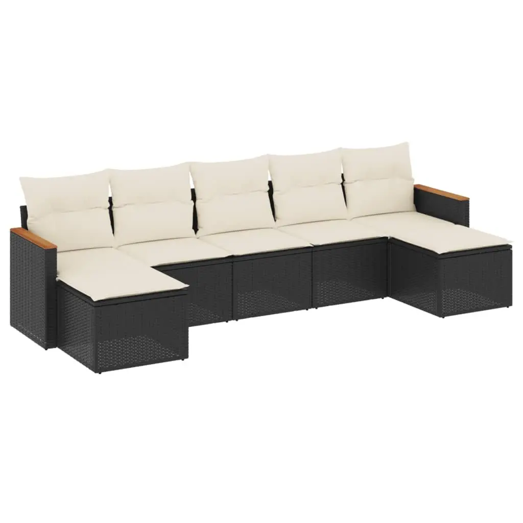 7 Piece Garden Sofa Set with Cushions Black Poly Rattan Outdoor Furniture Patio