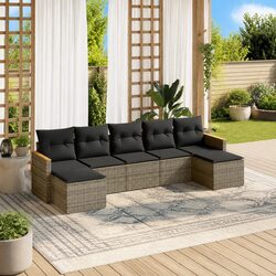 7 Piece Outdoor Sofa Set with Grey Cushions