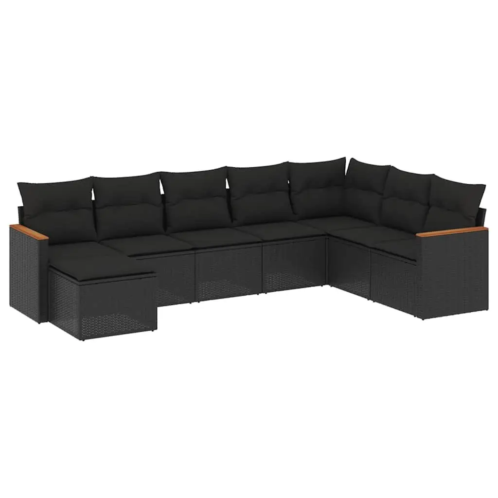 Garden Sofa Set PE Rattan 8 Piece Modular Outdoor Furniture Black with Cushions Storage