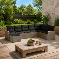 Garden Sofa Set 8 Piece Outdoor Furniture Patio Sectional Grey Poly Rattan