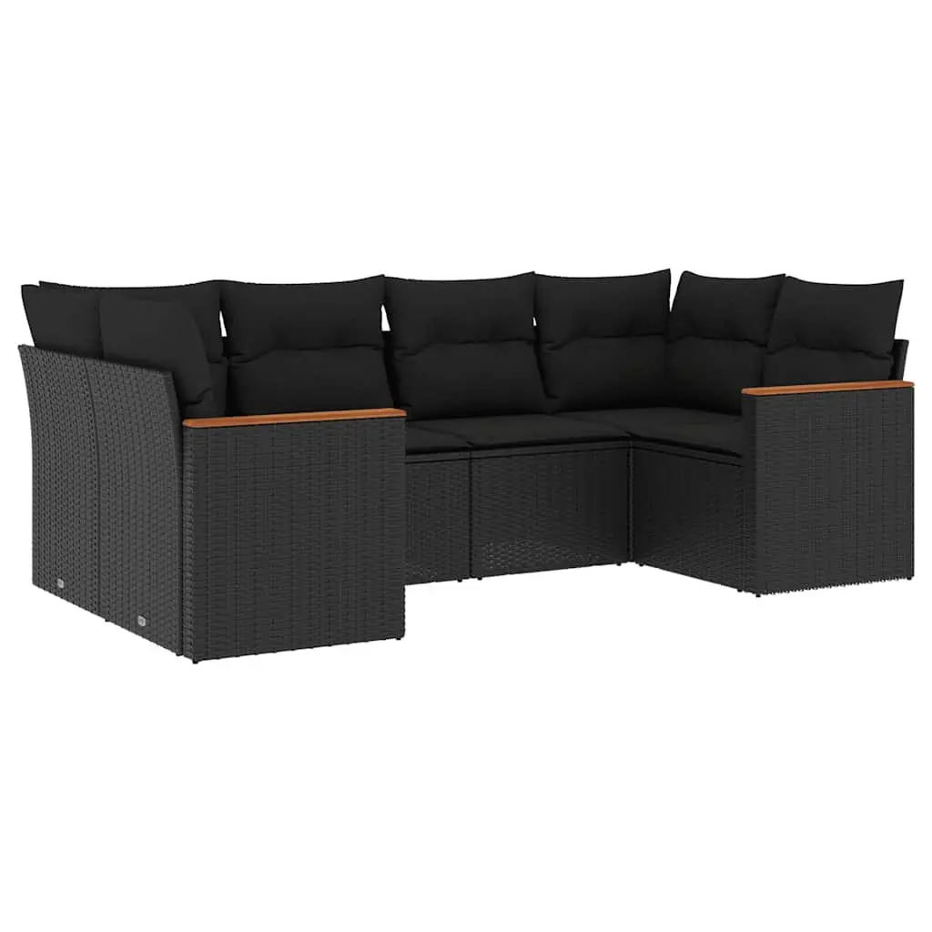 Garden Sofa Set Modular PE Rattan 6 Piece Outdoor Furniture Black Patio Lounge