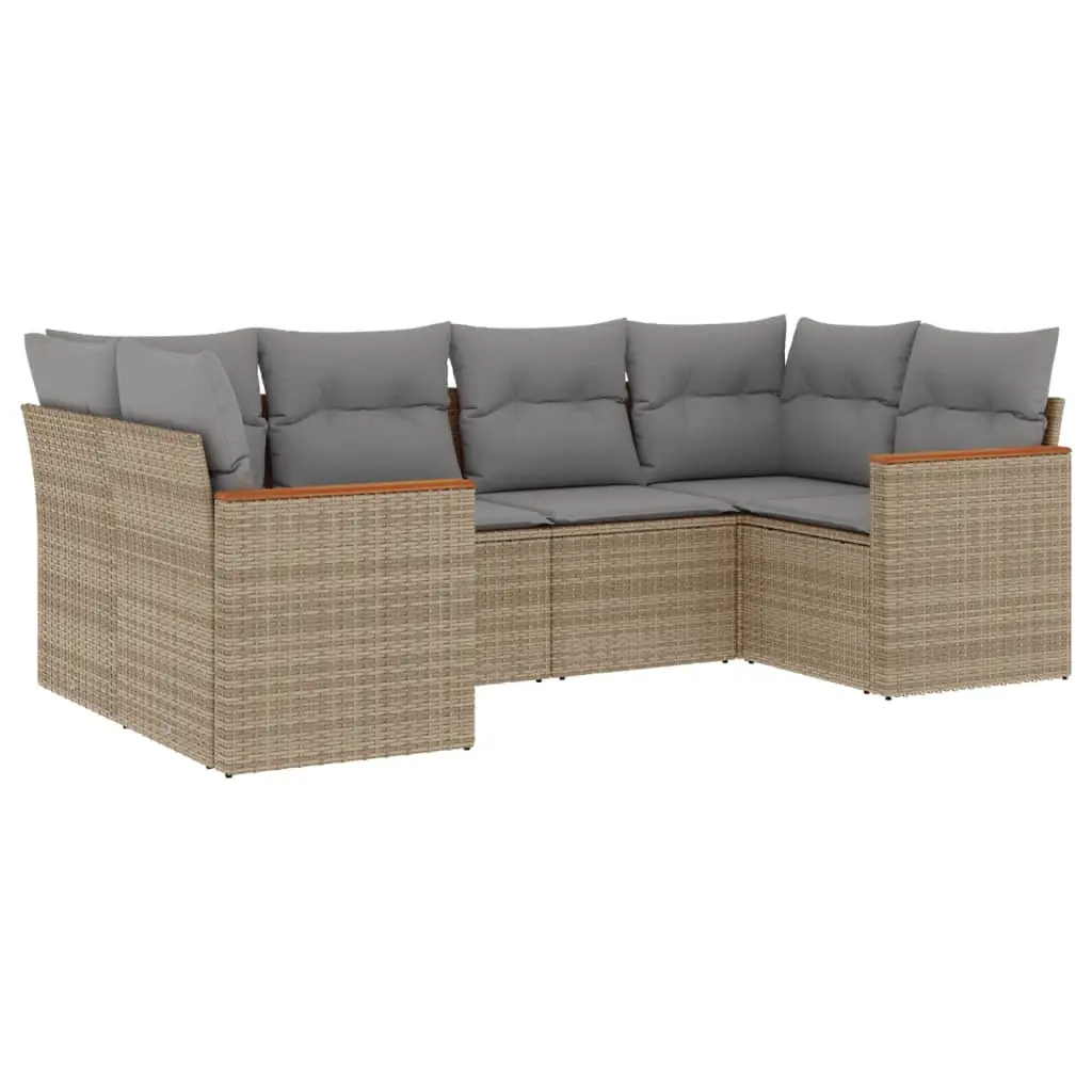 Garden Sofa Set 6 Piece Beige Poly Rattan Furniture