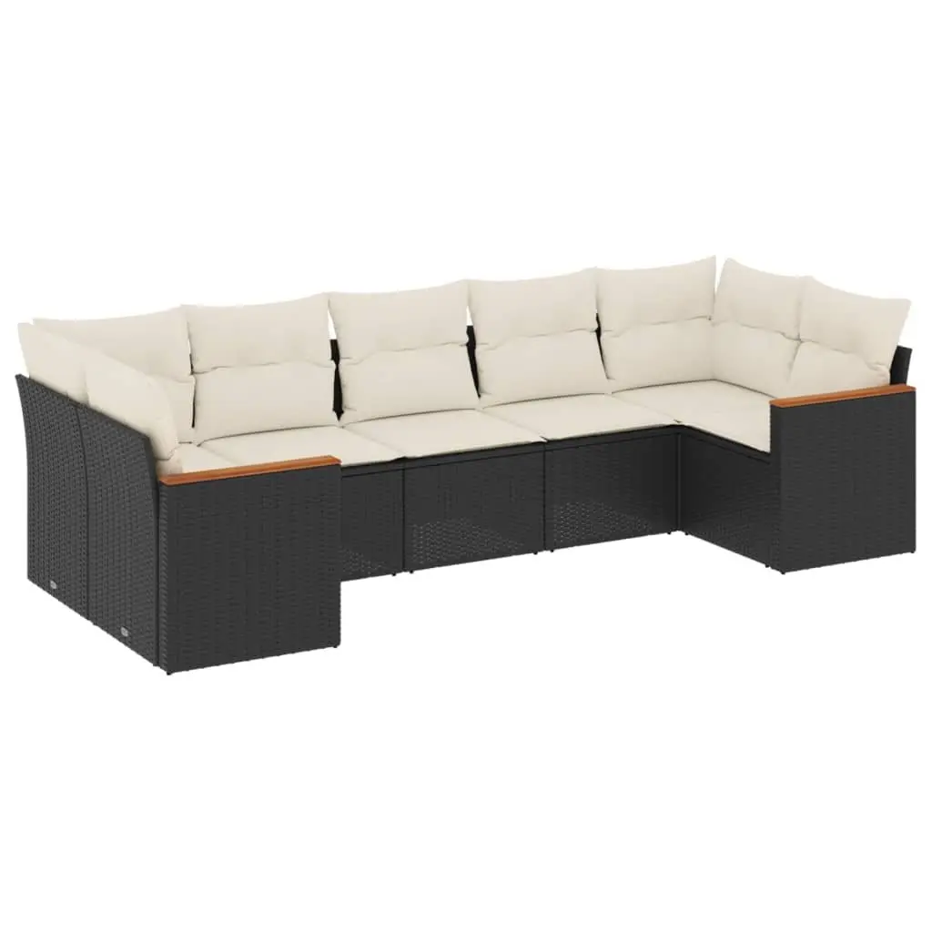 7 Piece Modular Garden Sofa Set Black PE Rattan Outdoor with Storage Cushions