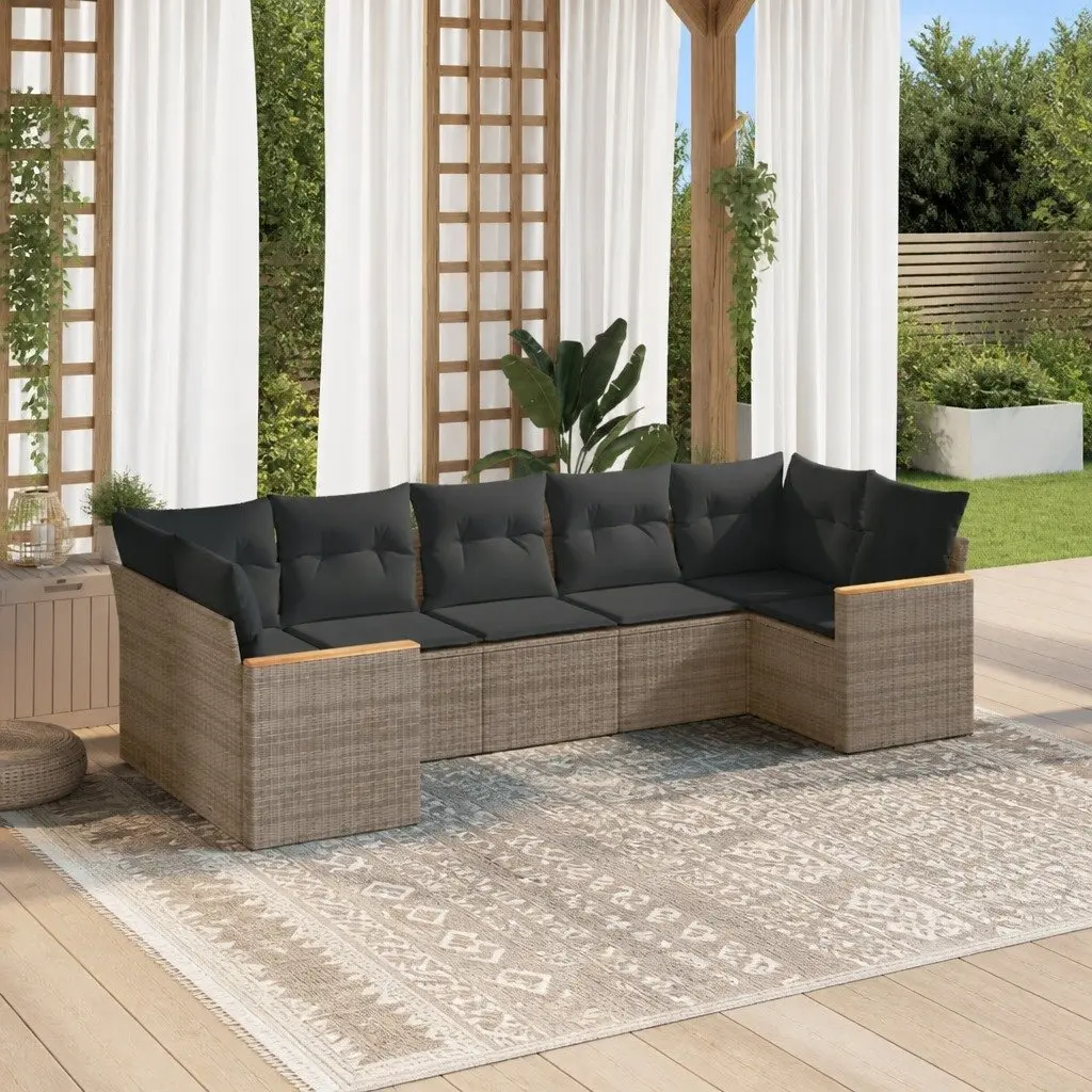Garden Sofa Set 7 Piece Modular Grey PE Rattan Outdoor Furniture with Cushions