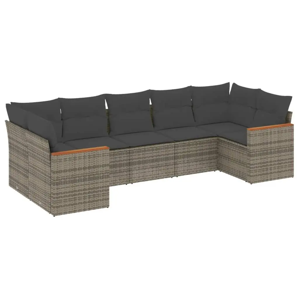 Garden Sofa Set 7 Piece Modular Grey PE Rattan Outdoor Furniture with Cushions