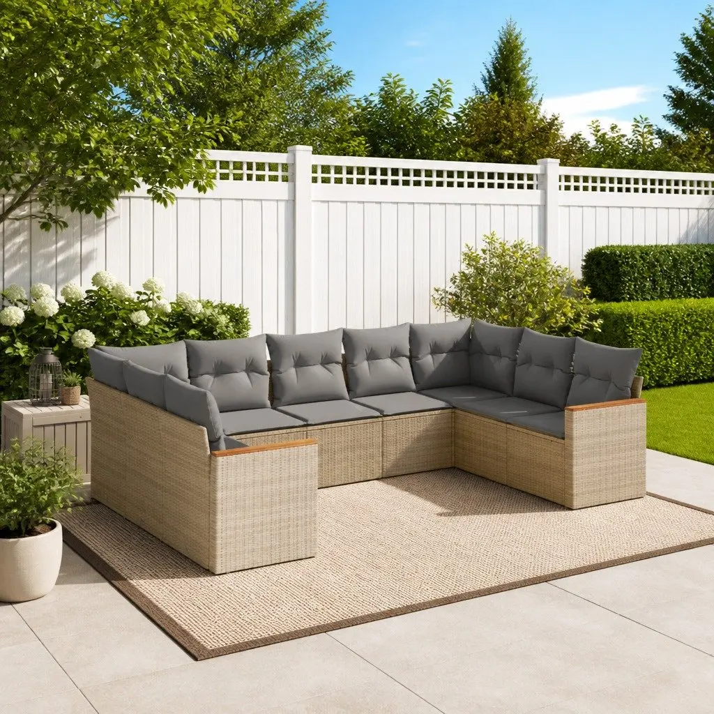 Garden Sofa Set Modular PE Rattan 9 Piece Outdoor Furniture Lounge Beige