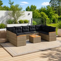 Garden Sofa Set 10 Piece Outdoor Furniture Patio Lounge Grey Poly Rattan Modular