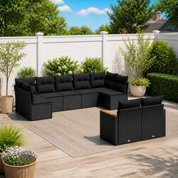 Garden Sofa Set 9 Piece Outdoor Furniture Patio Lounge Modular Black Rattan