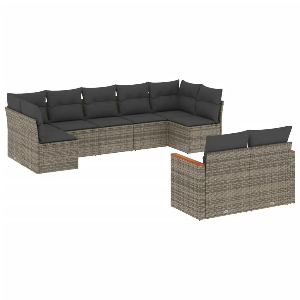 Garden Sofa Set 9 Piece Outdoor Furniture Patio Lounge Modular Grey Poly Rattan