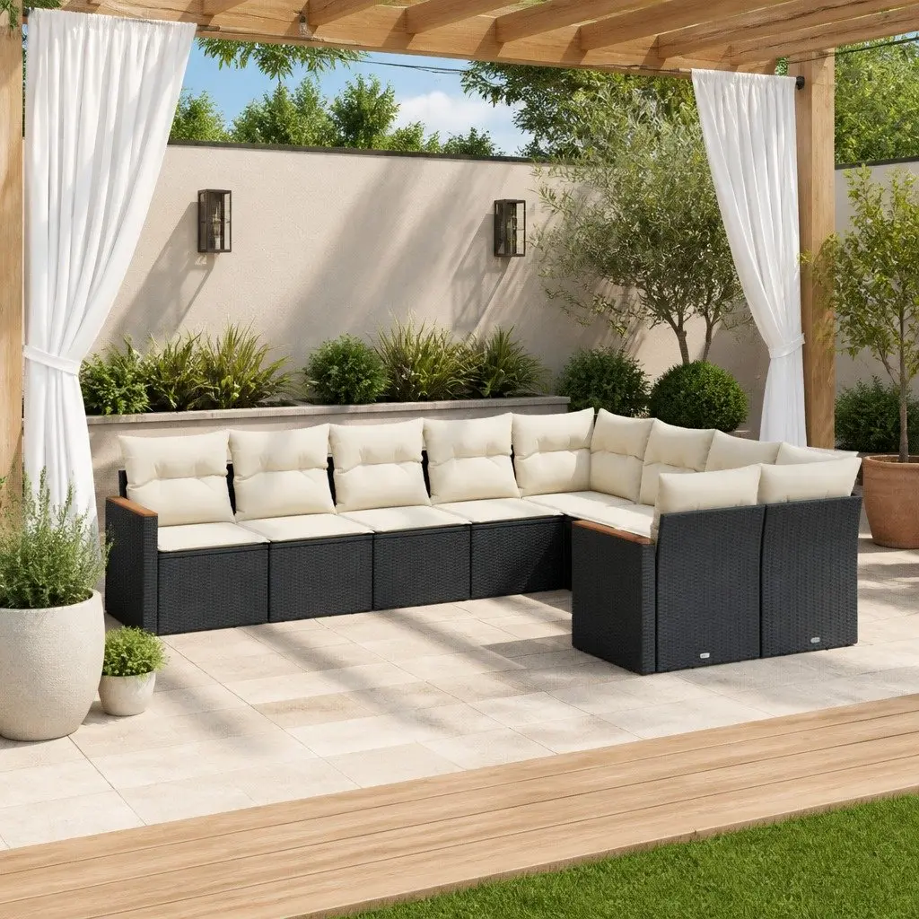 Garden Sofa Set 9 Piece Black Outdoor Furniture Patio Lounge with Cushions