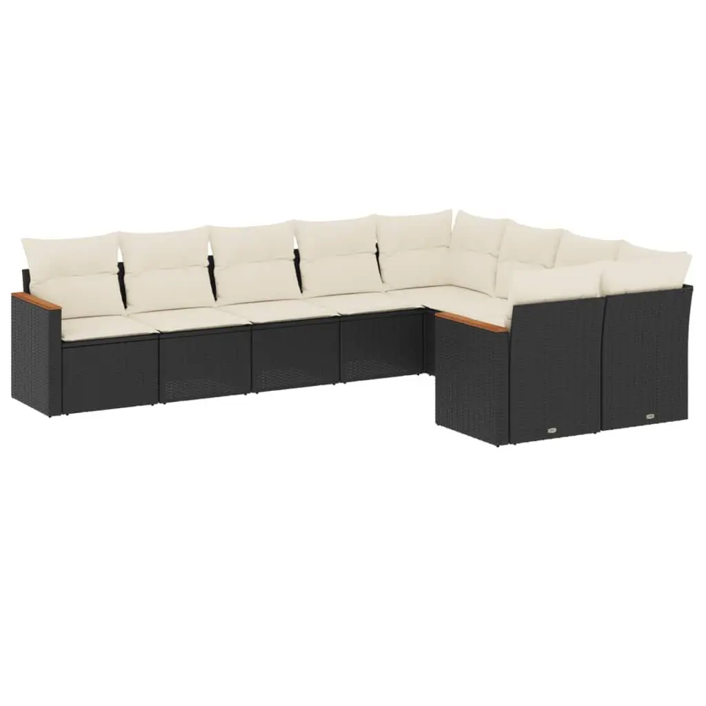 Garden Sofa Set 9 Piece Black Outdoor Furniture Patio Lounge with Cushions