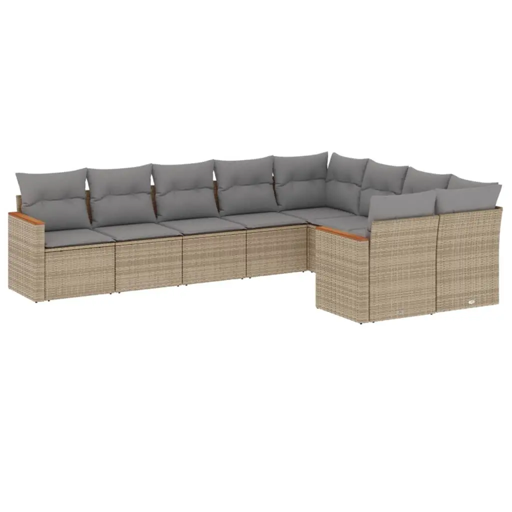 Garden Sofa Set 9 Piece Outdoor Furniture Beige Poly Rattan Patio Seating with