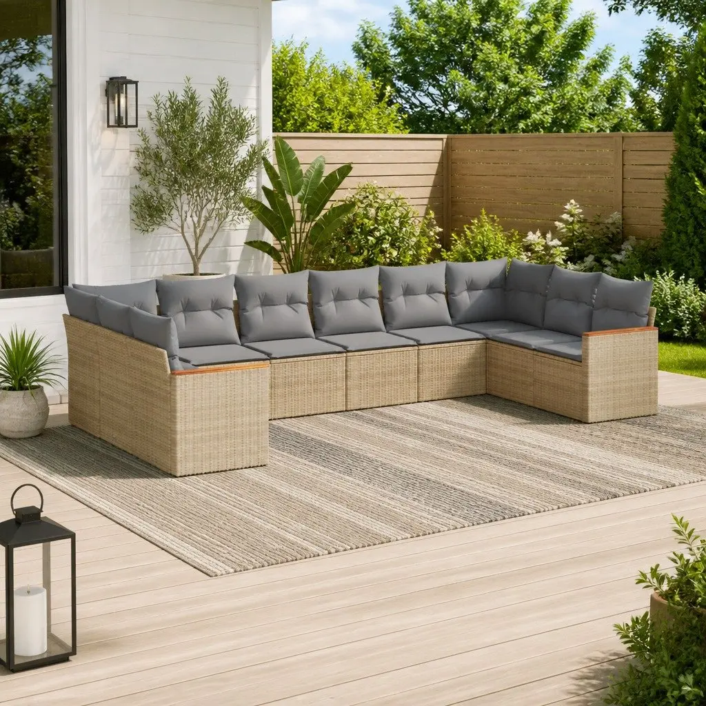 Garden Sofa Set PE Rattan Modular 10 Piece Outdoor Furniture Patio Beige