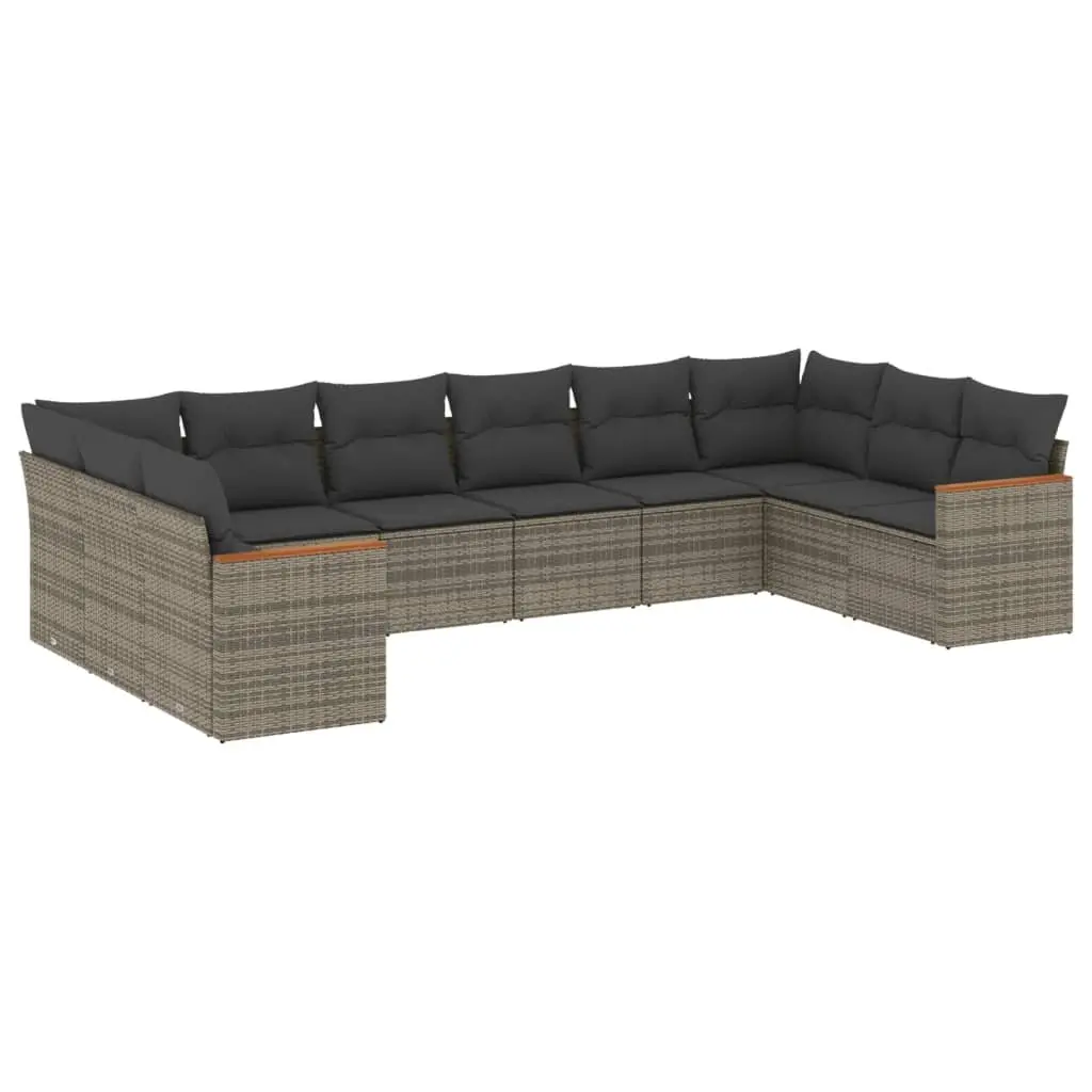 10 Piece Garden Sofa Set Grey Poly Rattan Outdoor Furniture