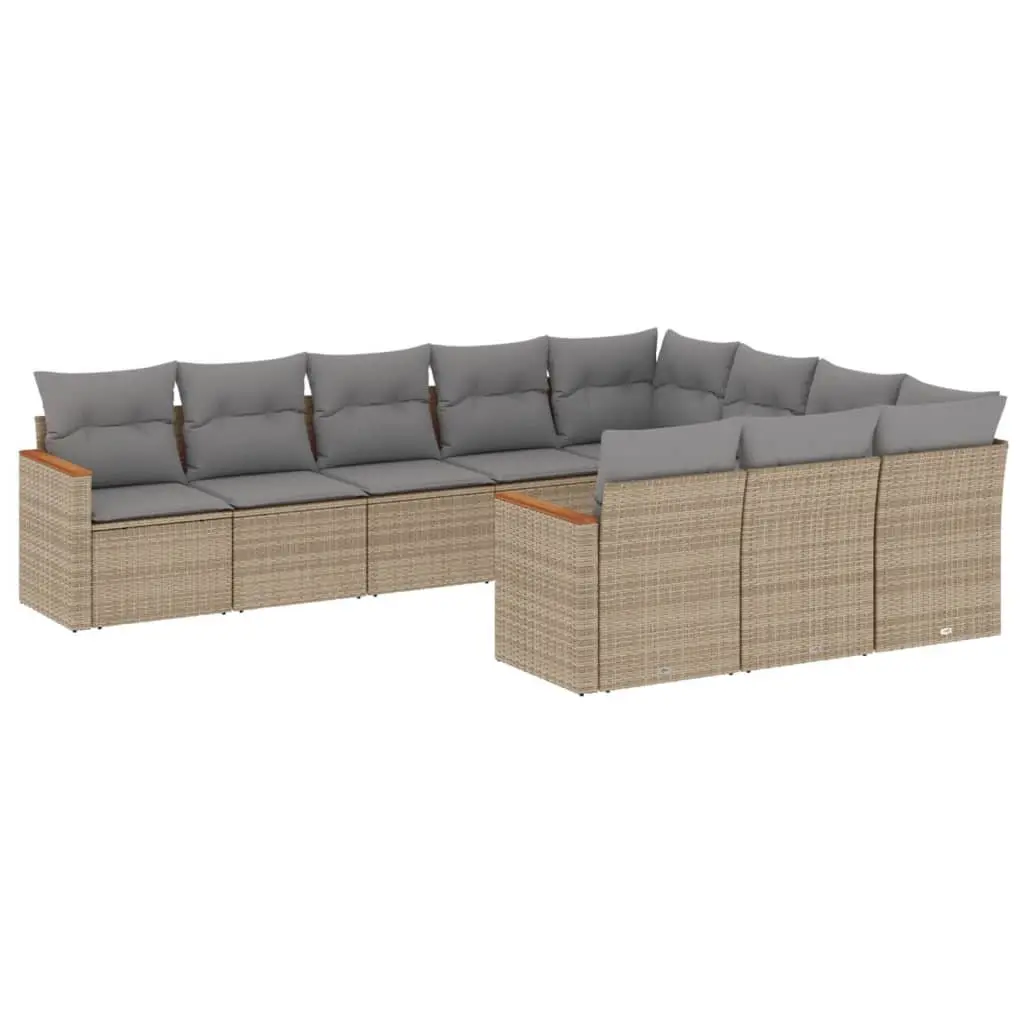 Garden Sofa Set 10 Piece Outdoor Furniture Beige Poly Rattan Patio Lounge