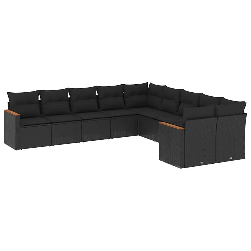 10 Piece Modular Outdoor Furniture Set Black PE Rattan with Cushions