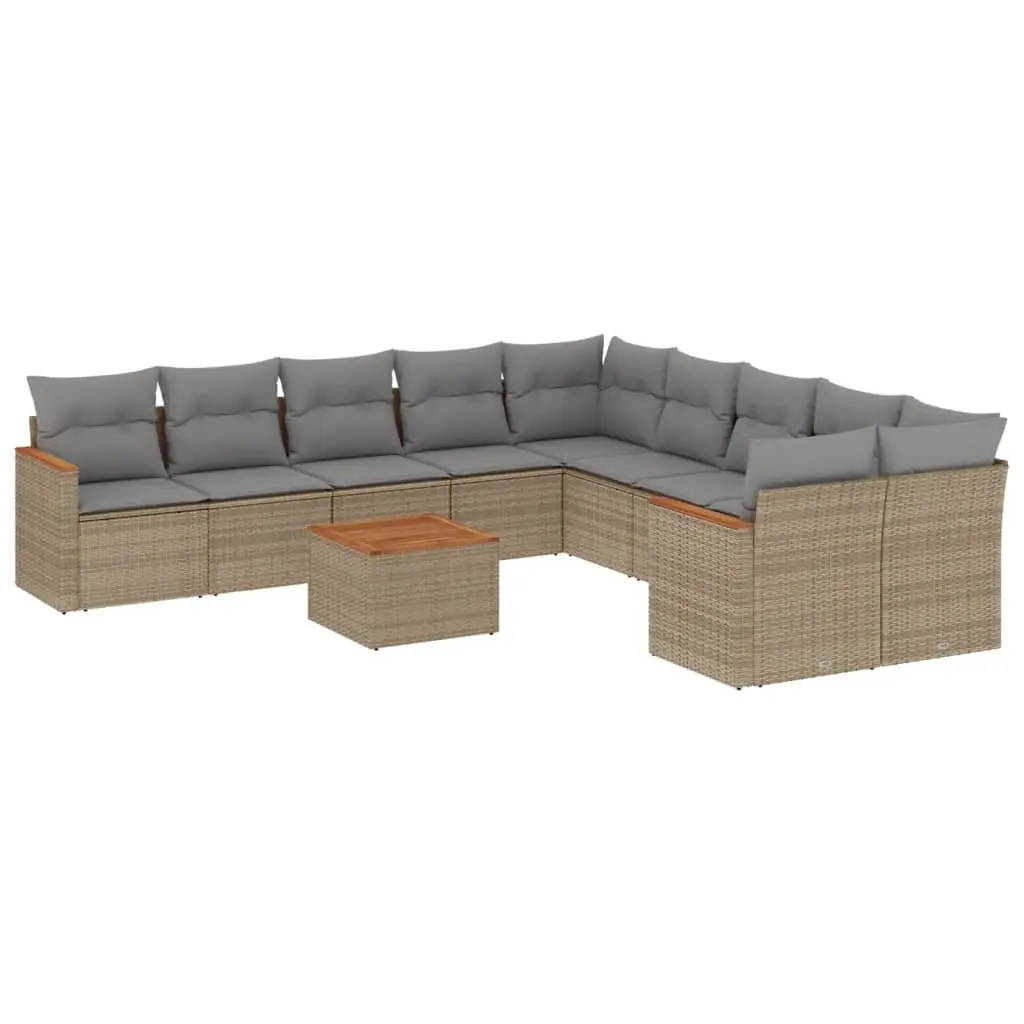 Garden Sofa Set 11 Piece Modular PE Rattan Outdoor Furniture Patio Beige Acacia Wood
