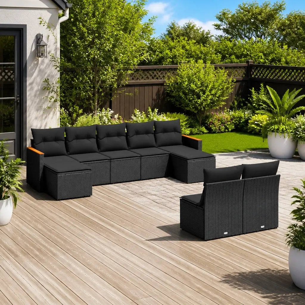 9-Piece Modular Black Rattan Sofa Set
