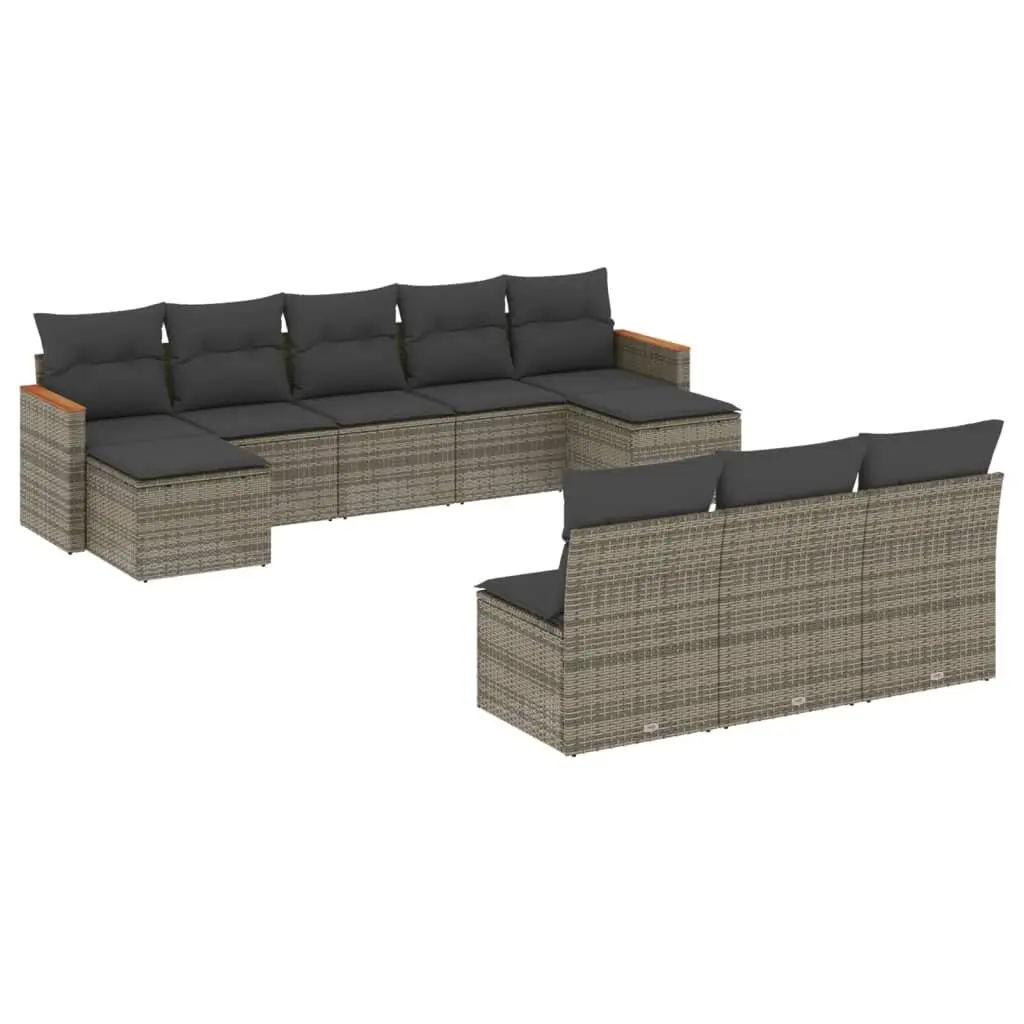 10 Piece Modular Outdoor Furniture Sofa Set Grey PE Rattan Patio Seating