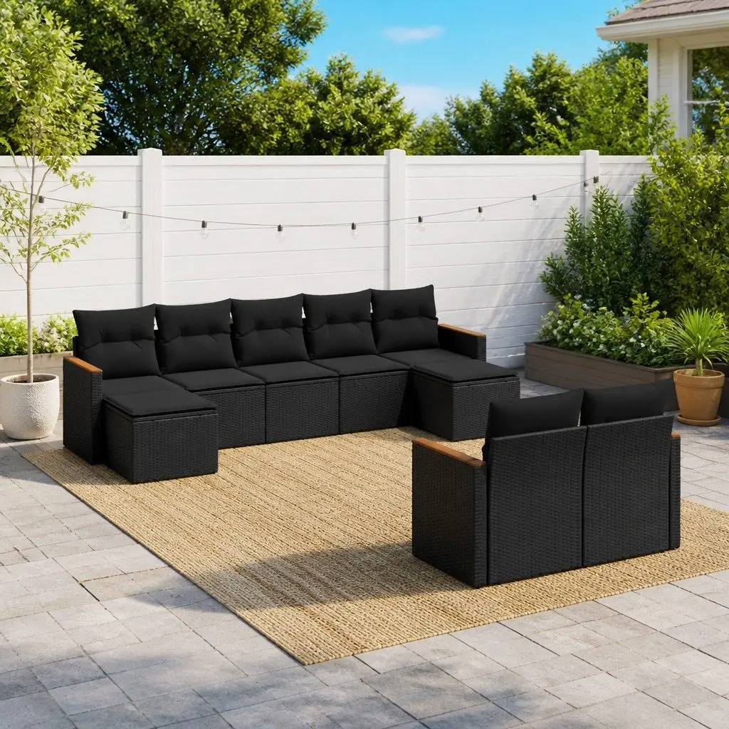 Garden Sofa Set 9 Piece Modular Outdoor Furniture PE Rattan Black