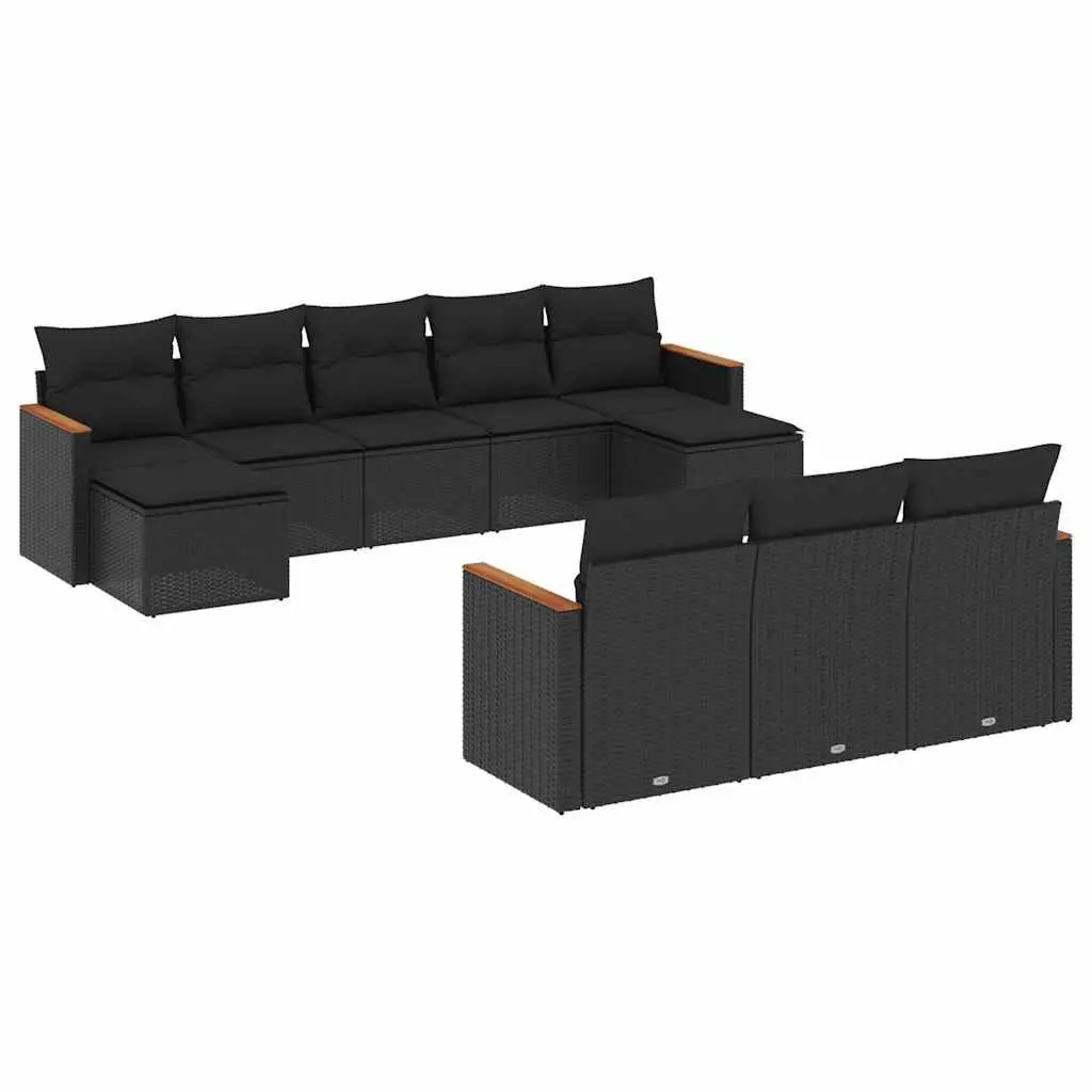 Garden Sofa Set 10 Piece Outdoor Furniture Patio Lounge Black Poly Rattan