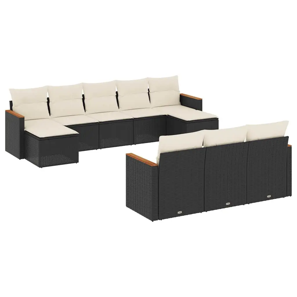 Outdoor Furniture Set 10 Piece Modular Rattan Sectional Black with Cushions and Storage Function
