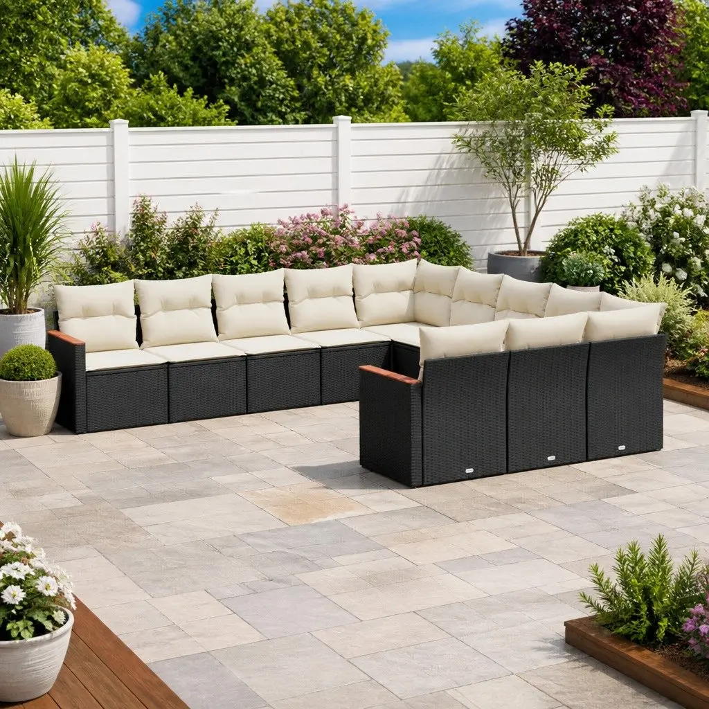 Garden Sofa Set 11 Piece Outdoor Furniture Patio Seating Black Poly Rattan