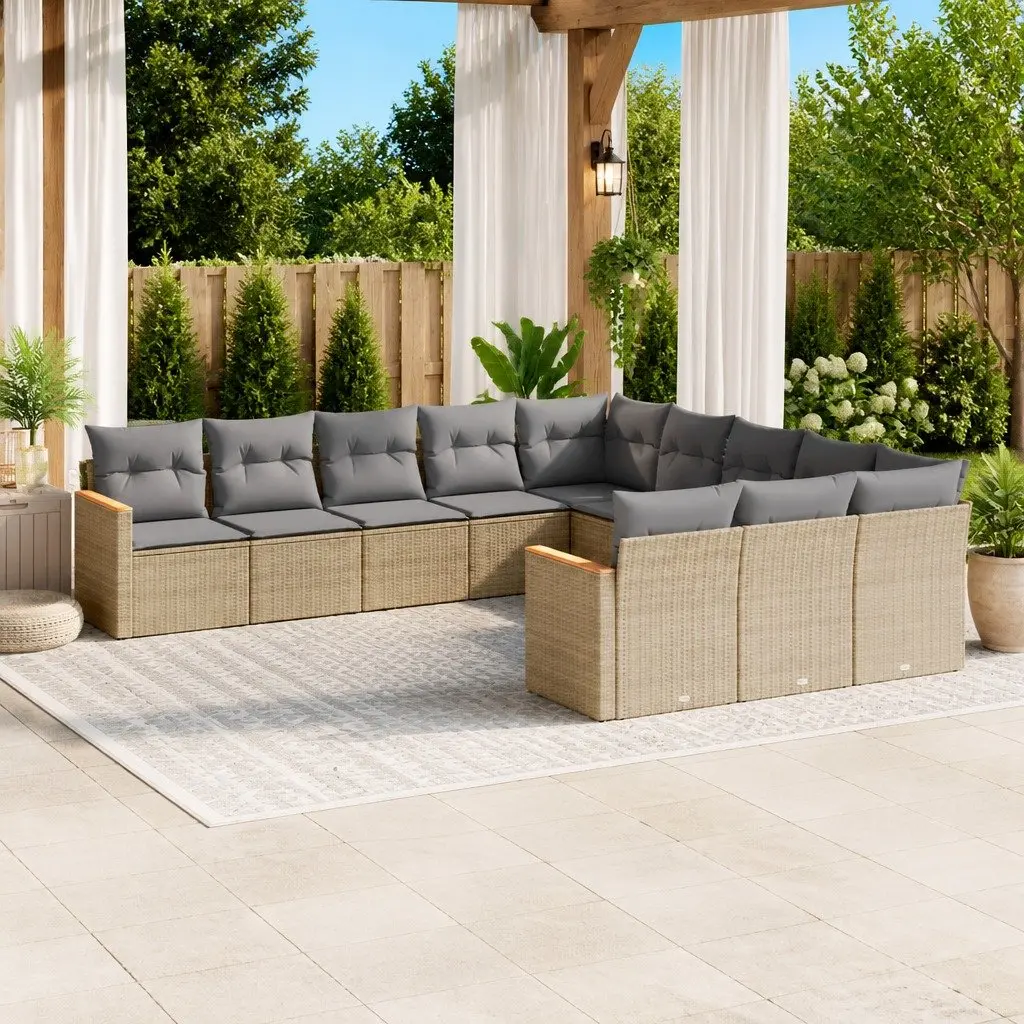 Garden Sofa Set PE Rattan 11 Piece Modular Outdoor Furniture Beige