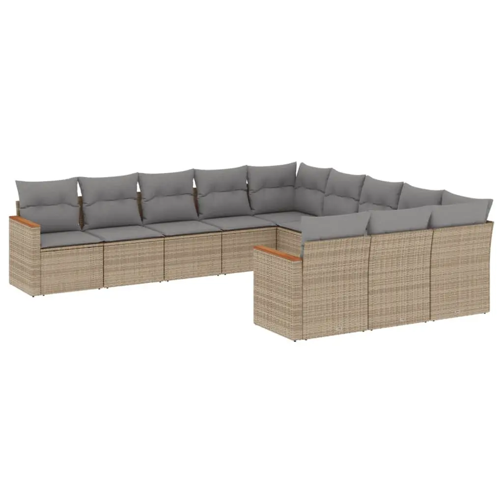 Garden Sofa Set PE Rattan 11 Piece Modular Outdoor Furniture Beige