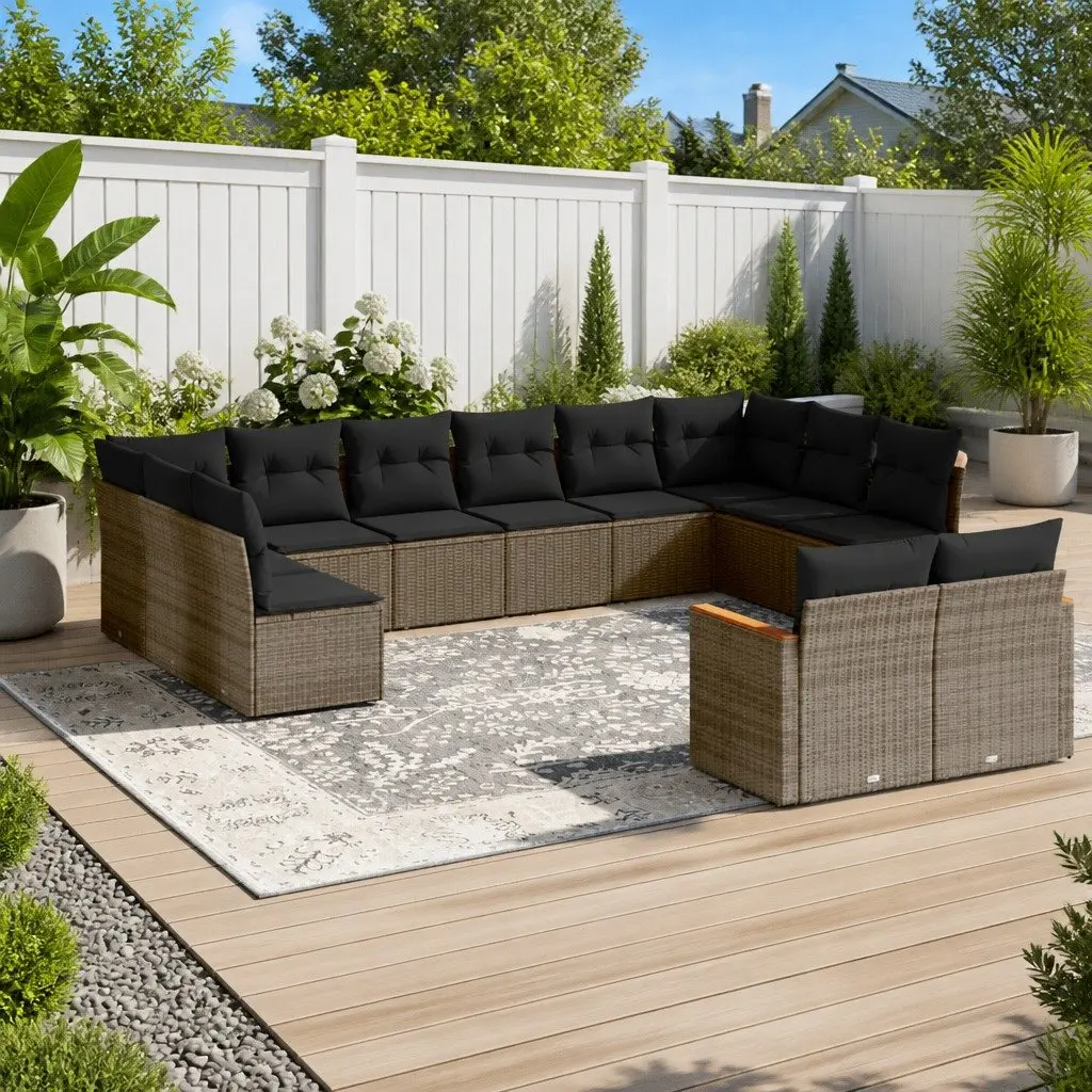 Garden Sofa Set PE Rattan Modular 12 Piece Outdoor Patio Furniture Grey