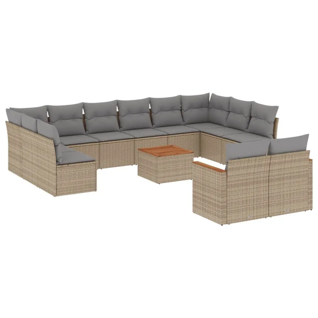 Garden Sofa Set 13 Piece Outdoor Furniture Patio Beige Poly Rattan with