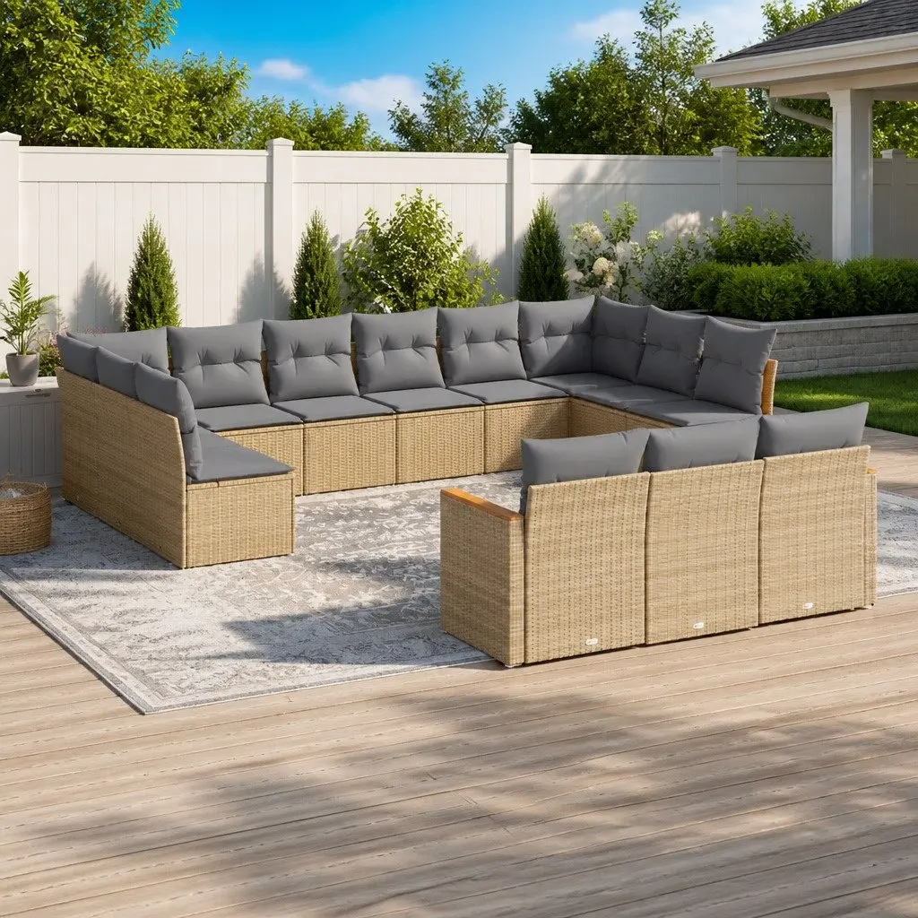 Garden Sofa Set Modular PE Rattan 13 Piece Outdoor Furniture Beige