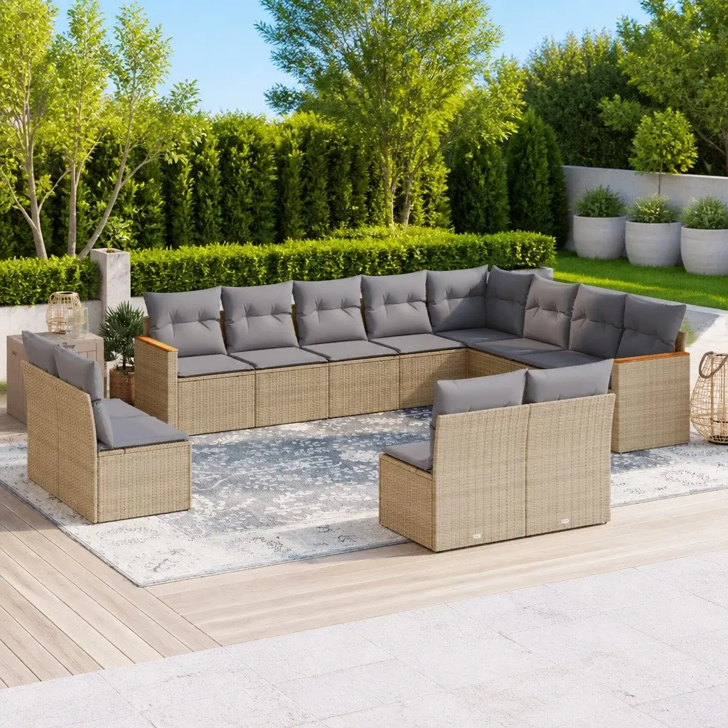 Modular Outdoor Furniture Set 12 Piece PE Rattan Patio Beige with Cushions