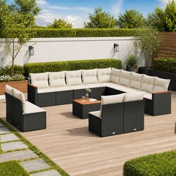 Outdoor Garden Sofa Set 14 Piece Patio Furniture Black Rattan Modular with