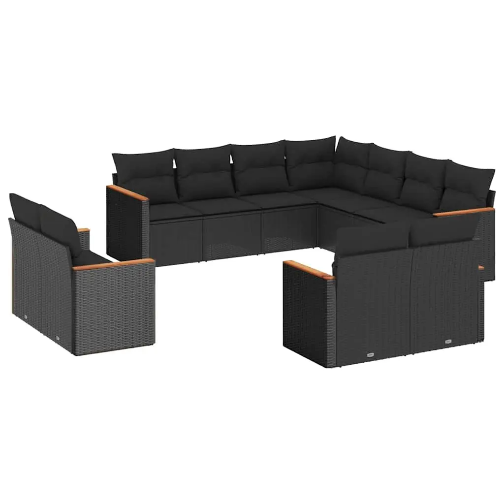 Garden Sofa Set 11 Piece Outdoor Furniture Patio Sectional with Cushions Black