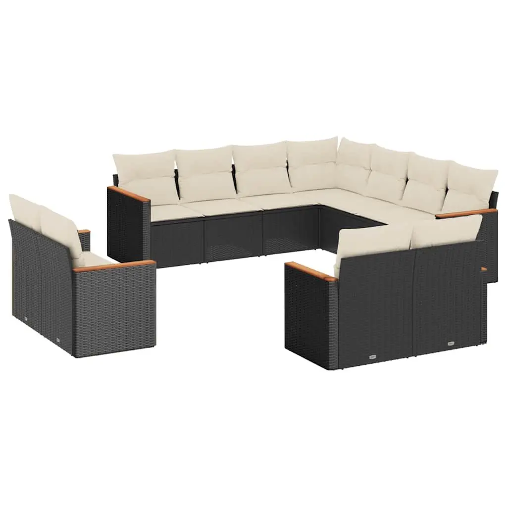 Garden Sofa Set PE Rattan 11 Piece Modular Seating Black Outdoor Furniture