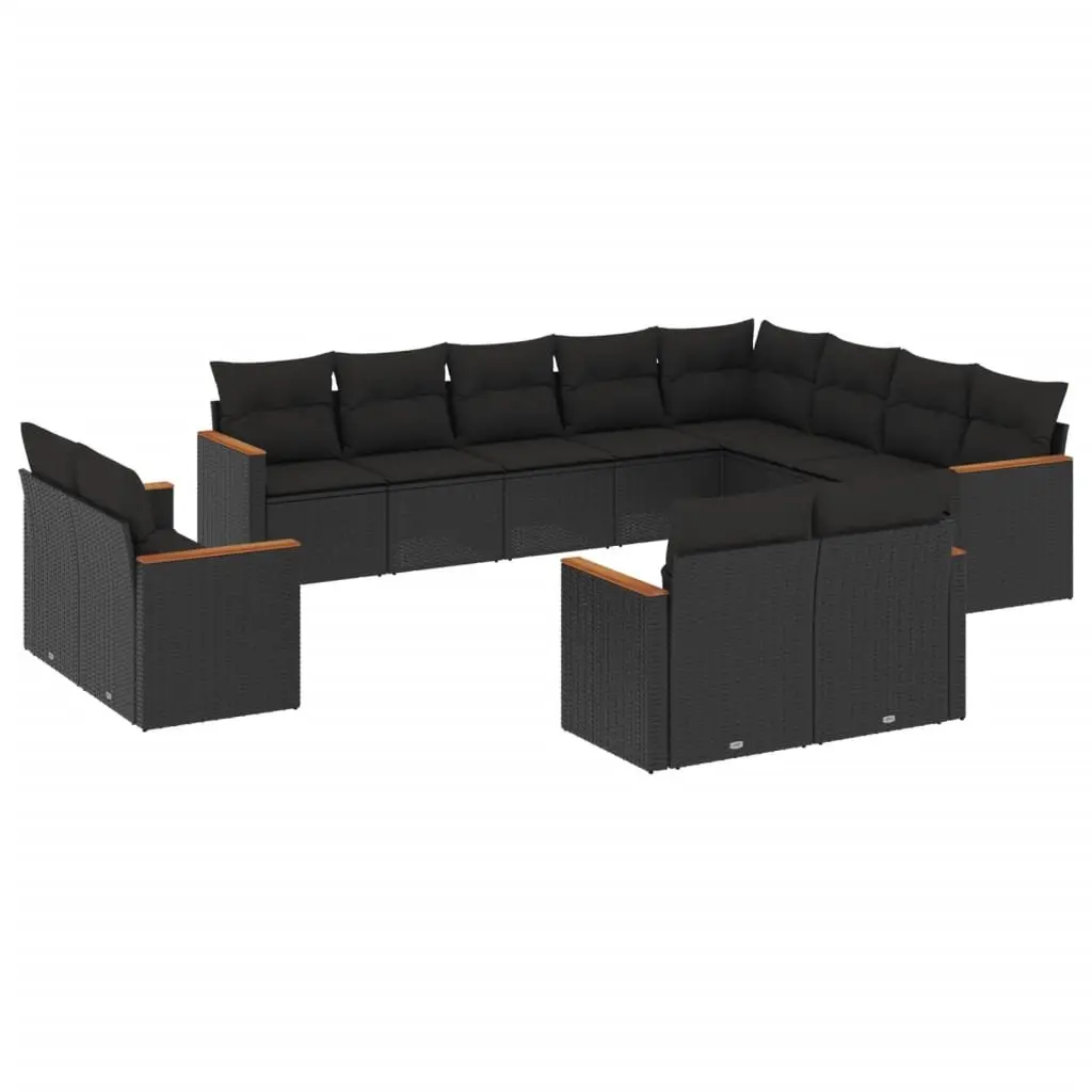 12 Piece Modular Outdoor Furniture Set Black PE Rattan Garden Sofa with Storage Function and Washable Cushion Covers