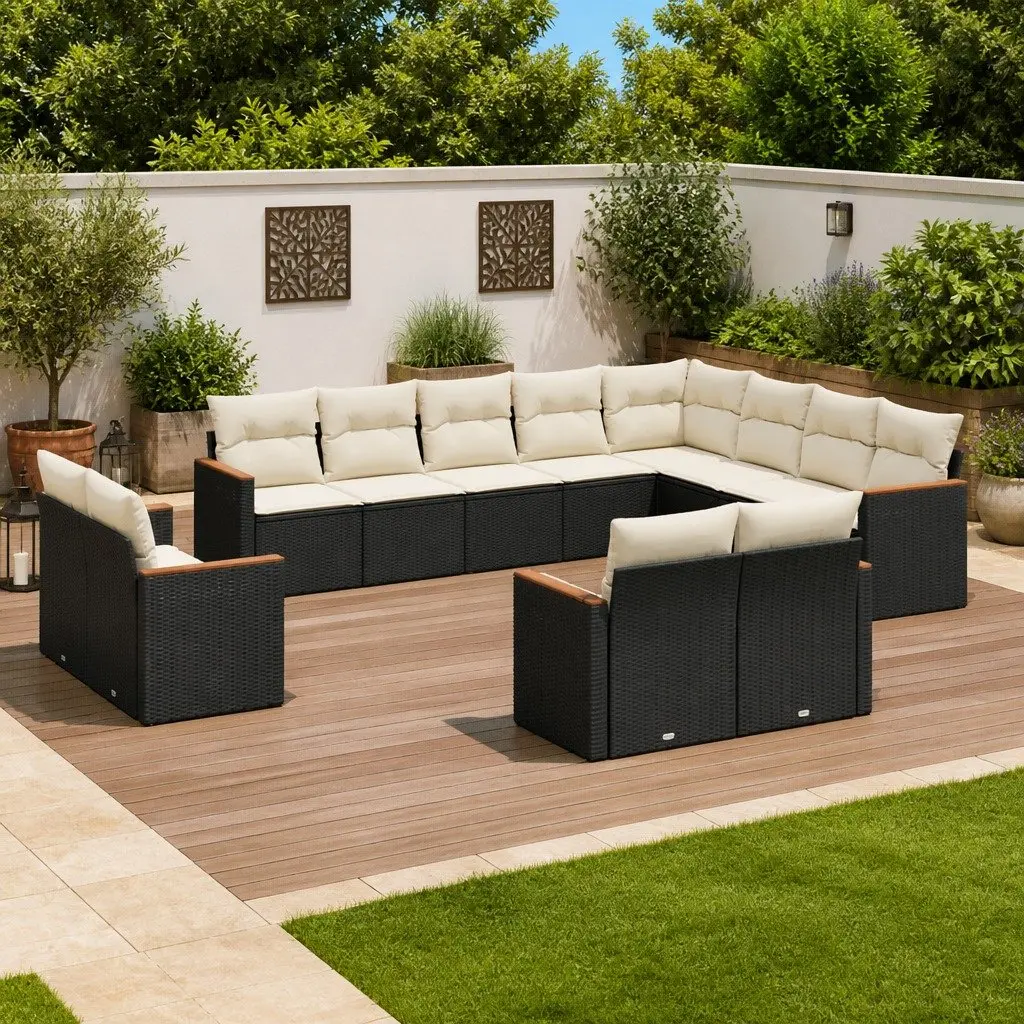 Modular Outdoor Furniture Set 12 Piece Black PE Rattan Garden Sofa for Patio