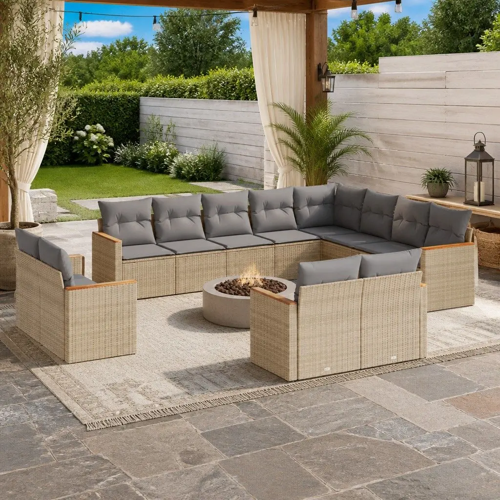 Garden Sofa Set 12 Piece Outdoor Furniture Beige Rattan Modular Patio Lounge