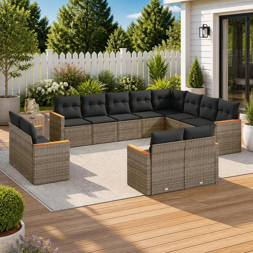 Garden Sofa Set Modular PE Rattan 12 Piece Outdoor Furniture Grey