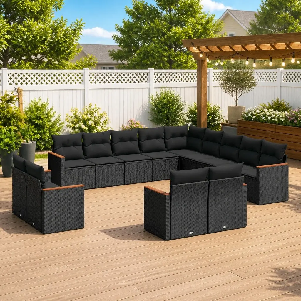 Garden Sofa Set PE Rattan 13 Piece Outdoor Furniture Modular Black