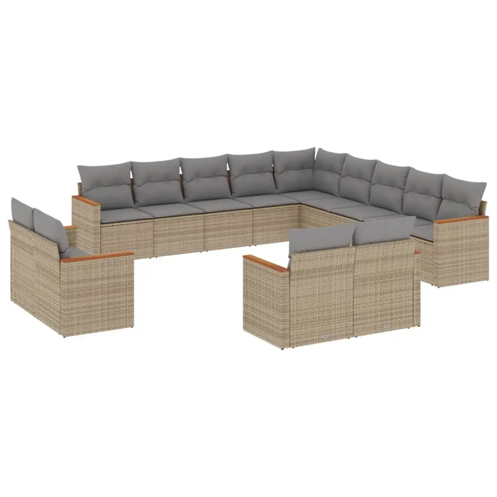 Modular Outdoor Furniture Sofa Set 13 Piece PE Rattan Patio Seating Beige Cushions
