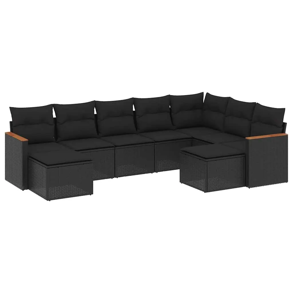 Garden Sofa Set 9 Piece Outdoor Furniture Patio Rattan Modular Black with