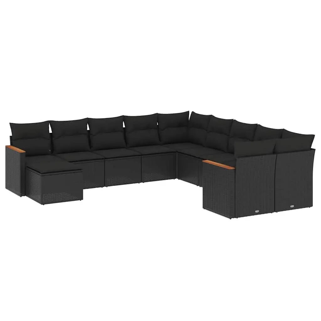 Garden Sofa Set 11 Piece Outdoor Furniture Patio Sectional with Cushions Black