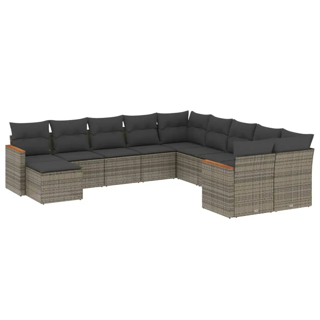Garden Sofa Set 11 Piece Outdoor Furniture Grey Poly Rattan Patio Modular with