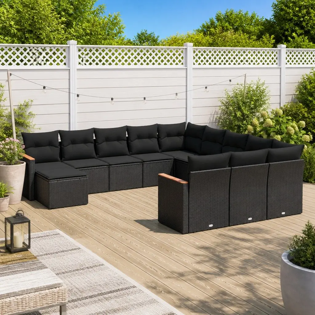 Garden Sofa Set PE Rattan 12 Piece Outdoor Furniture Modular Black