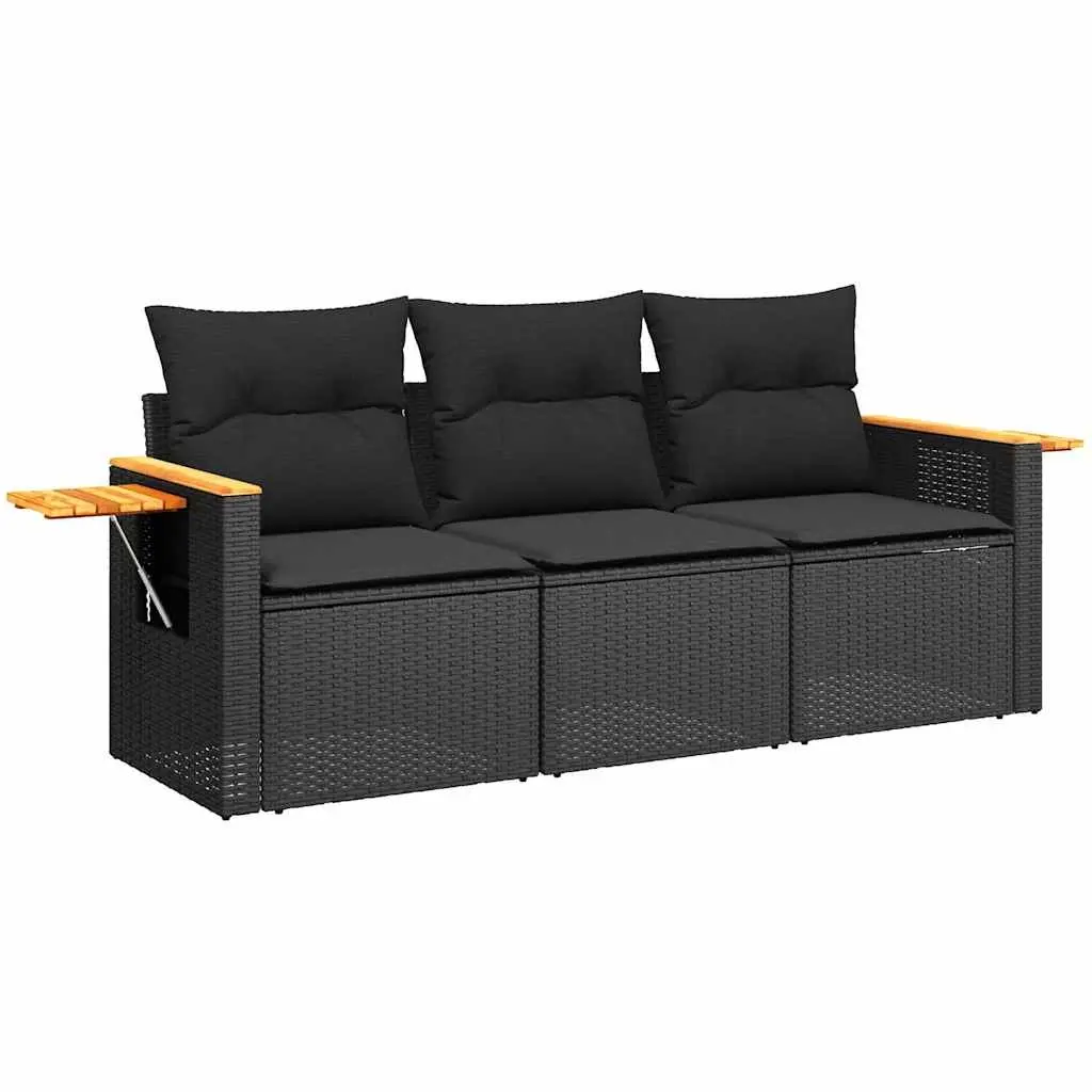 Garden Sofa Set PE Rattan 3 Piece Modular Outdoor Furniture Black with Cushions